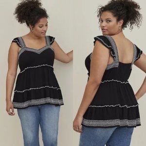 TORRID NWT babydoll crinkle gauze embroidered tiered tank top 1X
